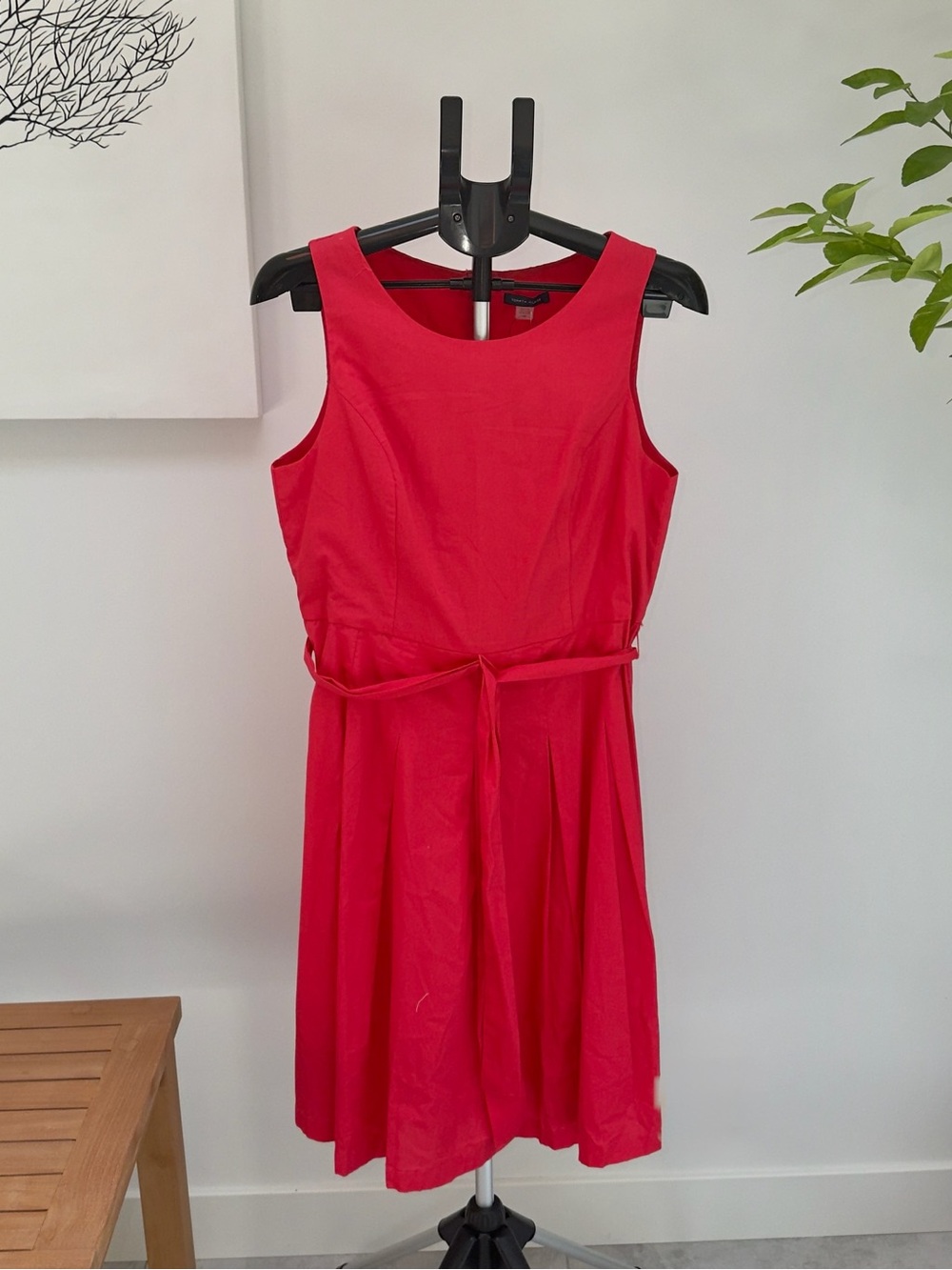 Tommy Hilfiger Vibrant Red Sleeveless Tie-Waist Fit & Flare Dress
